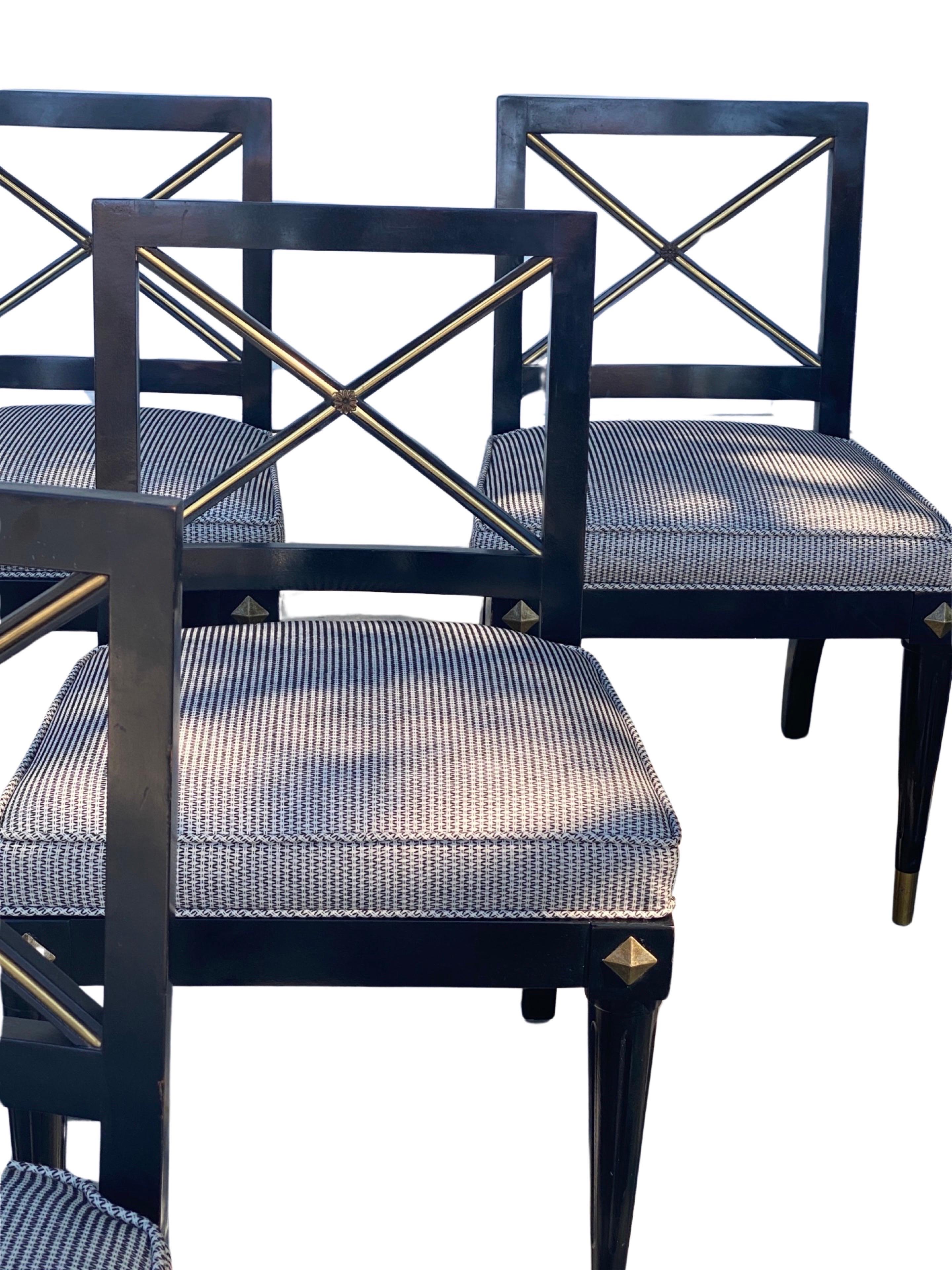 Mid-20th Century Set of Six Vintage Directoire Style Black & Gold Dining Chairs Modern Chic For Sale