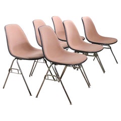 Set of Six Vintage Eames for Herman Miller Stacking DSS Chairs in Tweed Fabric