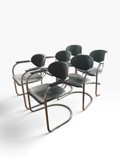 Set of Six Vintage Effezeta Italian Chrome Cantilever Armchairs, 1980s