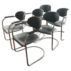 Set of Six Vintage Effezeta Italian Chrome Cantilever Armchairs, 1980s