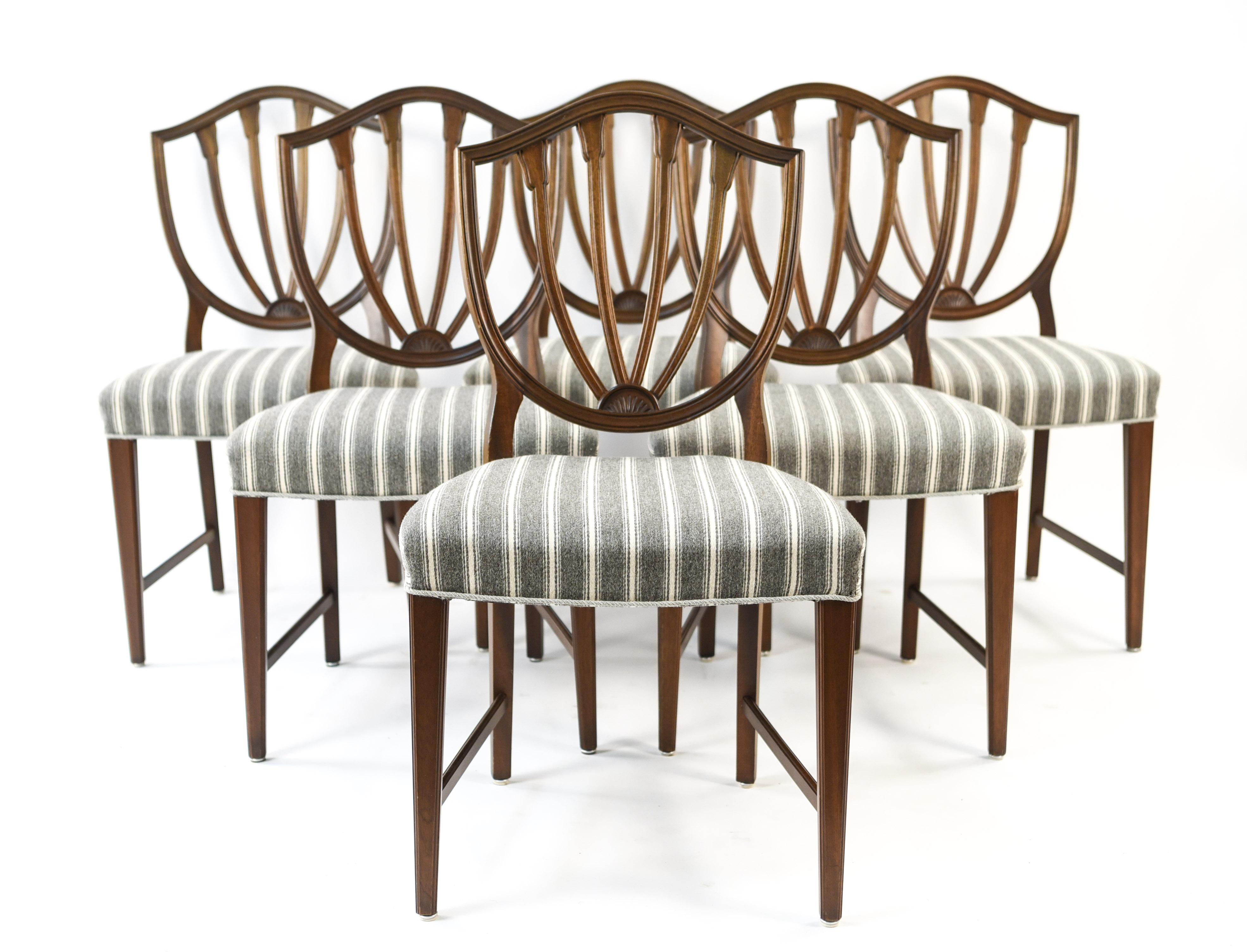Balkan Set of 'Six' Vintage English Hepplewhite Style Dining Chairs