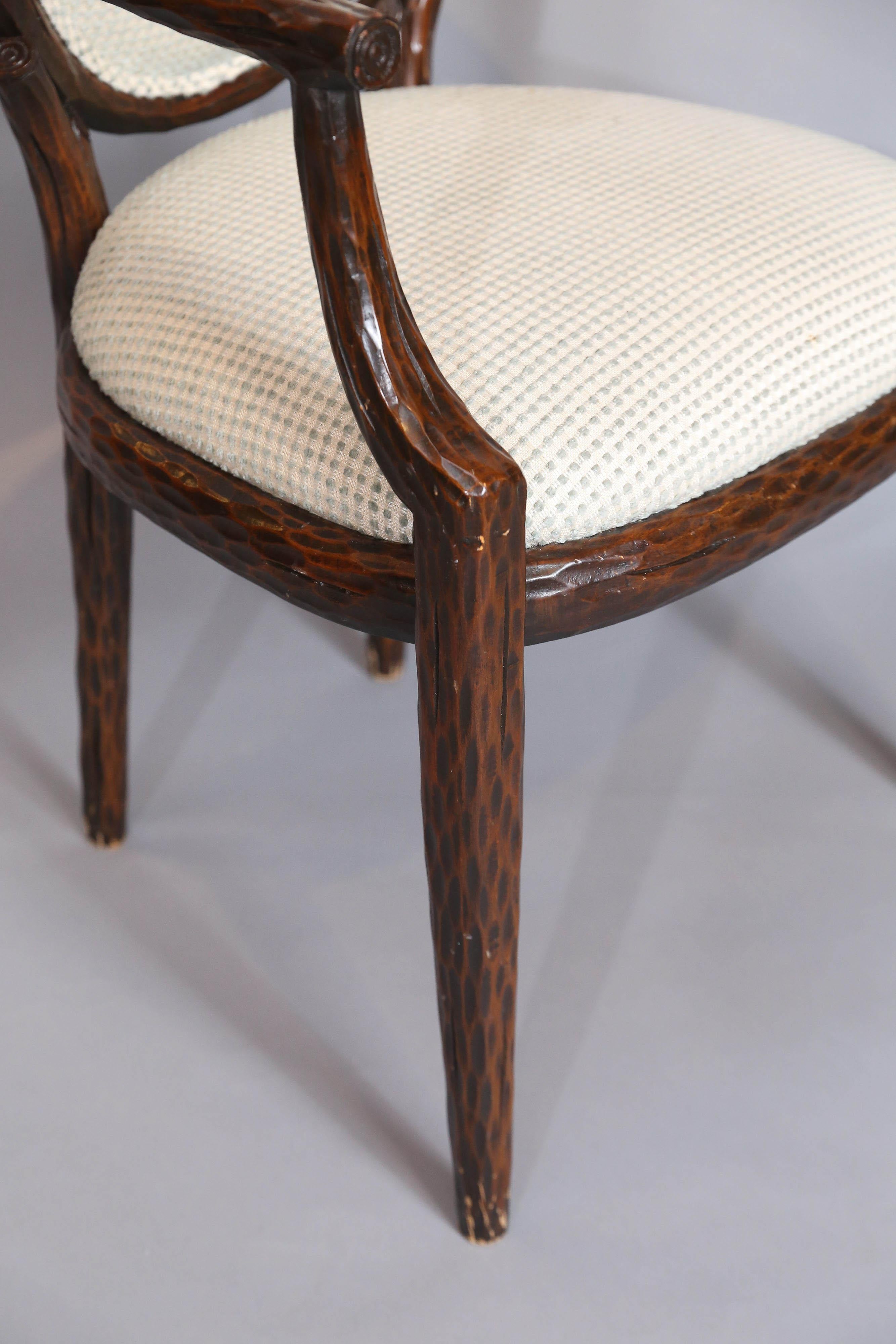 Carved Set of Six Vintage Italian Faux Bois Armchairs For Sale