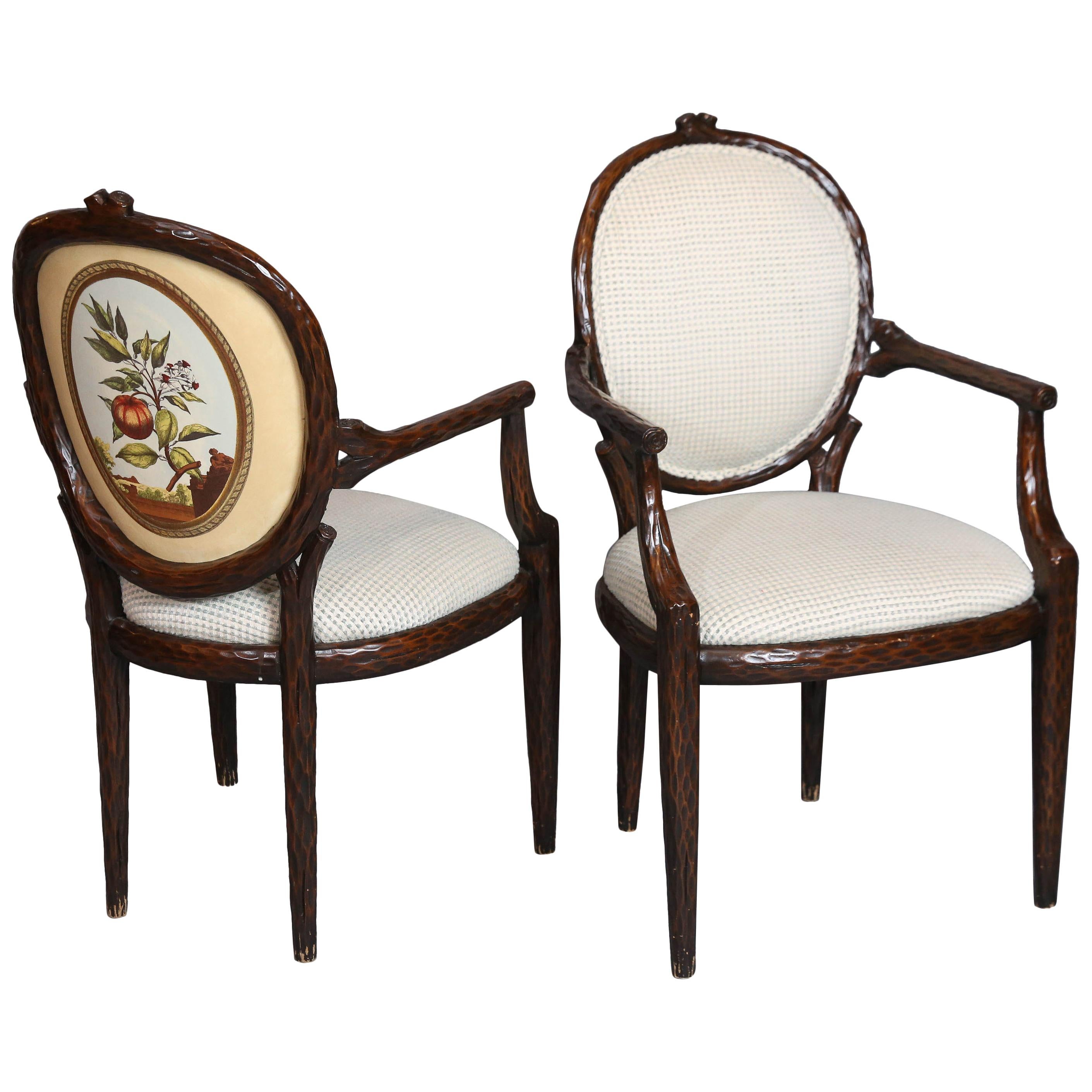 Set of Six Vintage Italian Faux Bois Armchairs For Sale