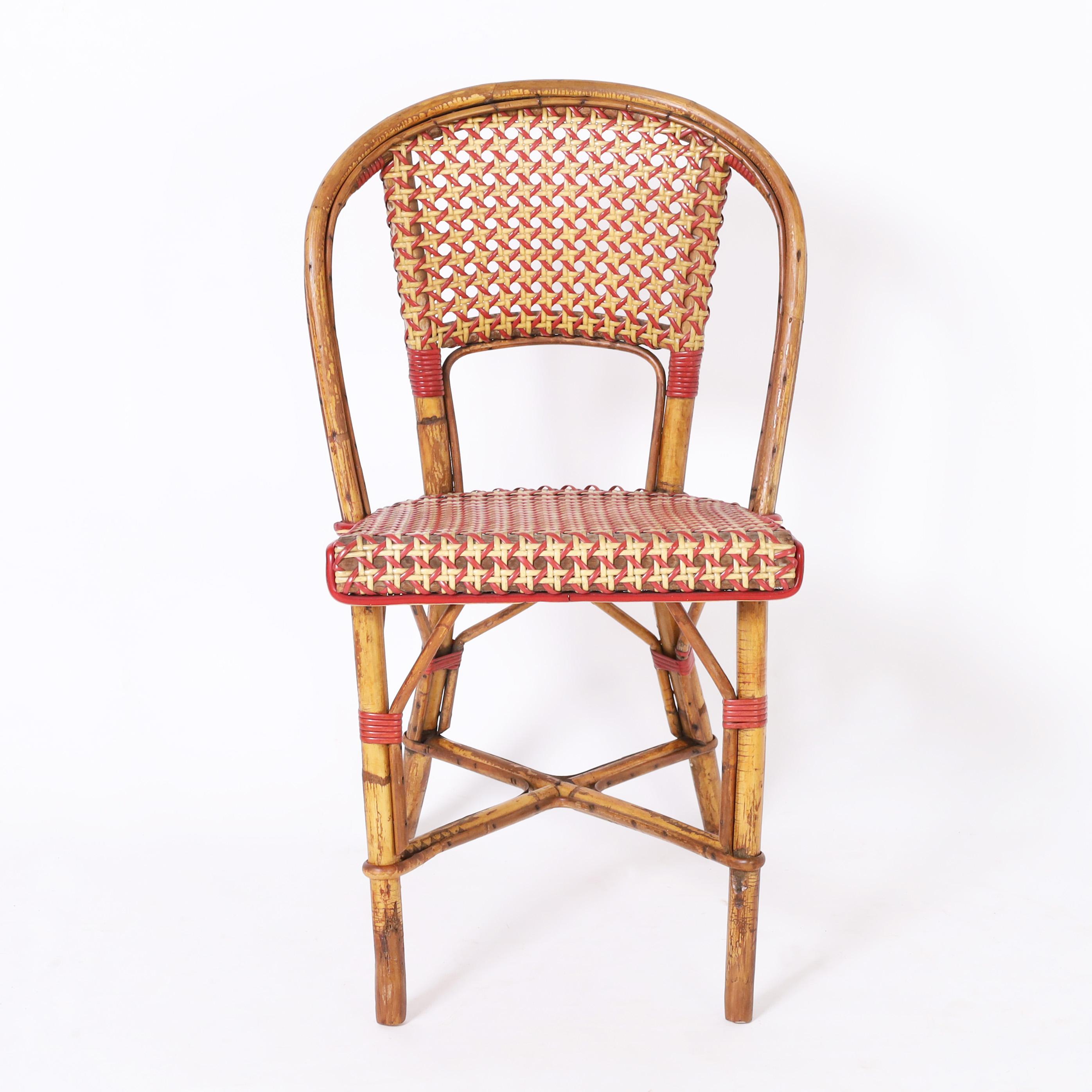 Mid-Century Modern Set of Six Vintage French Bamboo Bistro Chairs For Sale