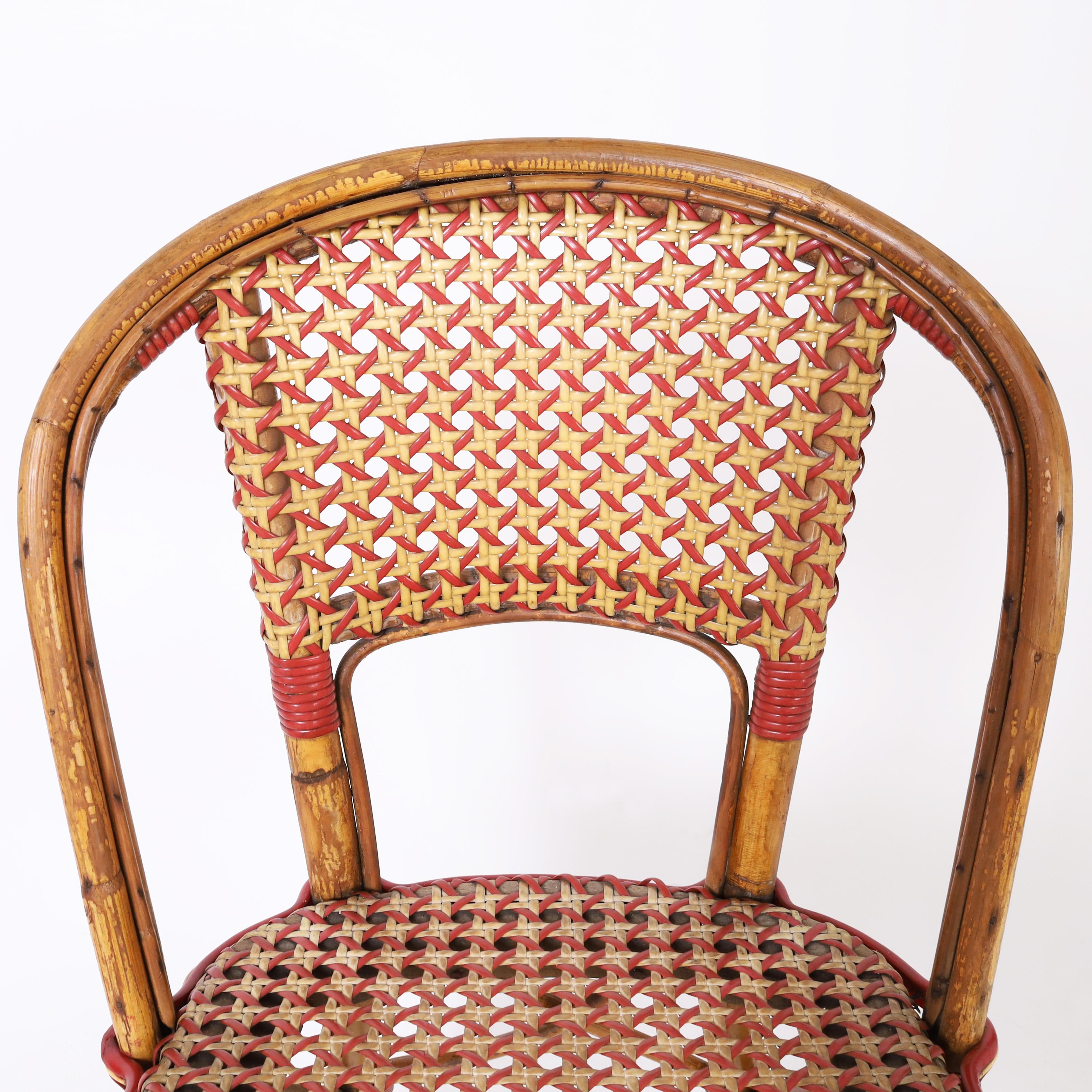 Set of Six Vintage French Bamboo Bistro Chairs For Sale 1