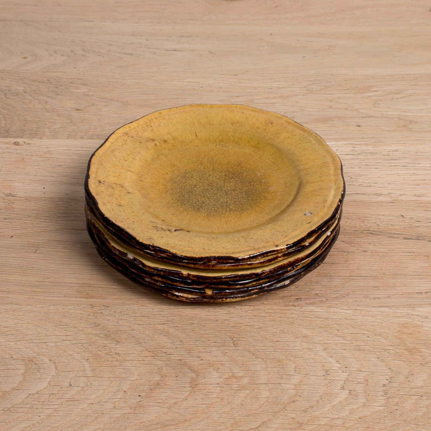 Poteries Ensemble de six assiettes à dessert en faïence émaillée de Dieulefit provençal Vintage By en vente