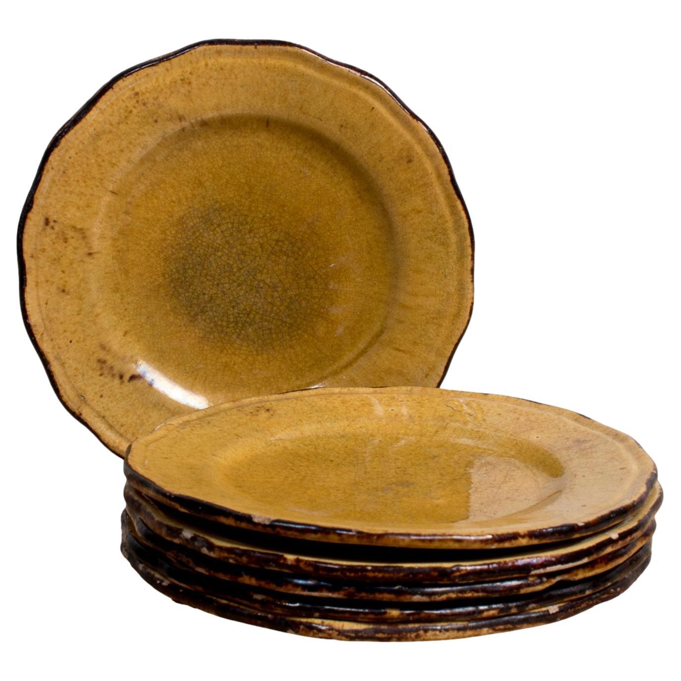 Ensemble de six assiettes à dessert en faïence émaillée de Dieulefit provençal Vintage By