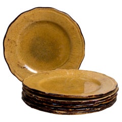Set di sei piatti da dessert smaltati d'epoca francese Dieulefit Provencal Yellowware