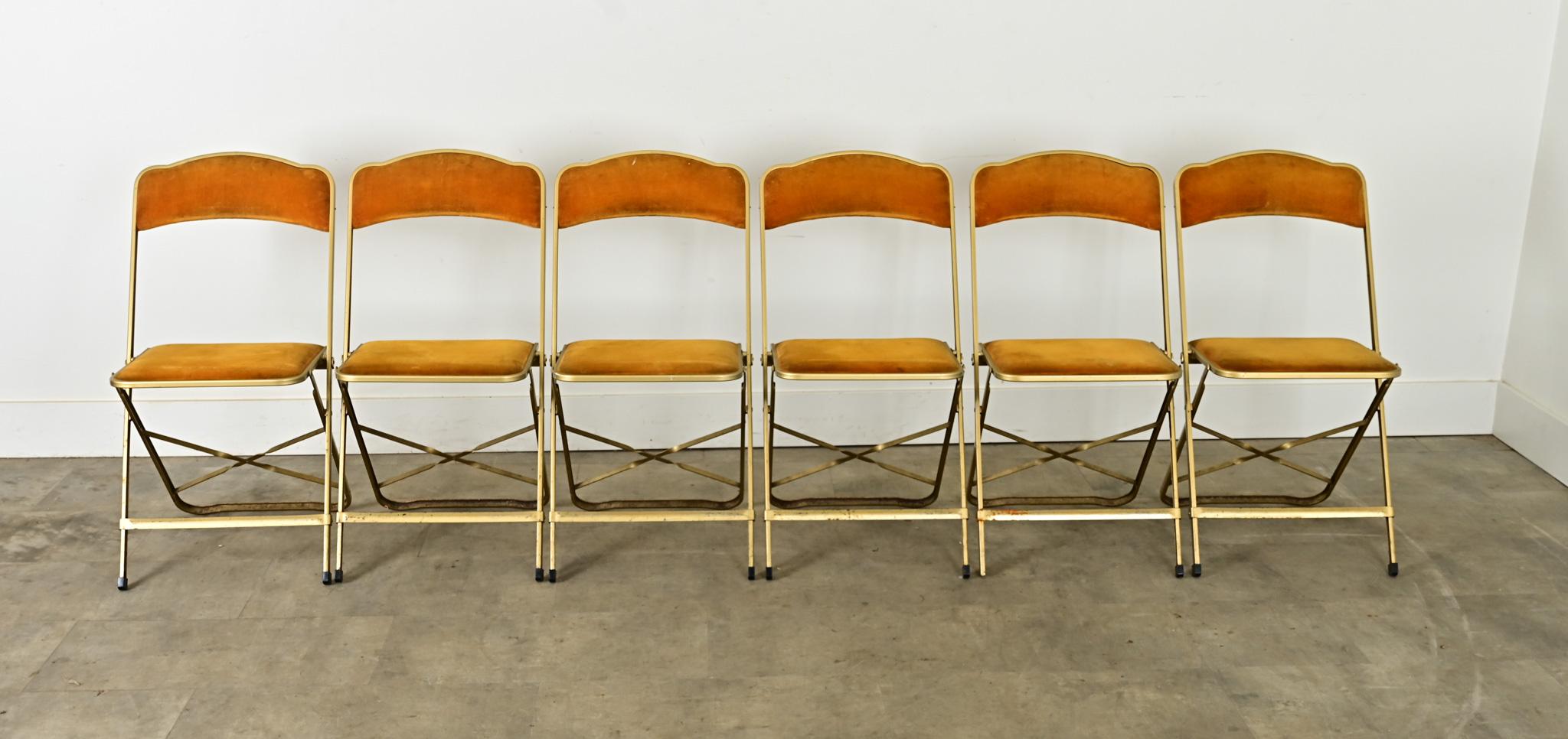 Mid-Century Modern Set of Six Vintage French Folding Chairs For Sale