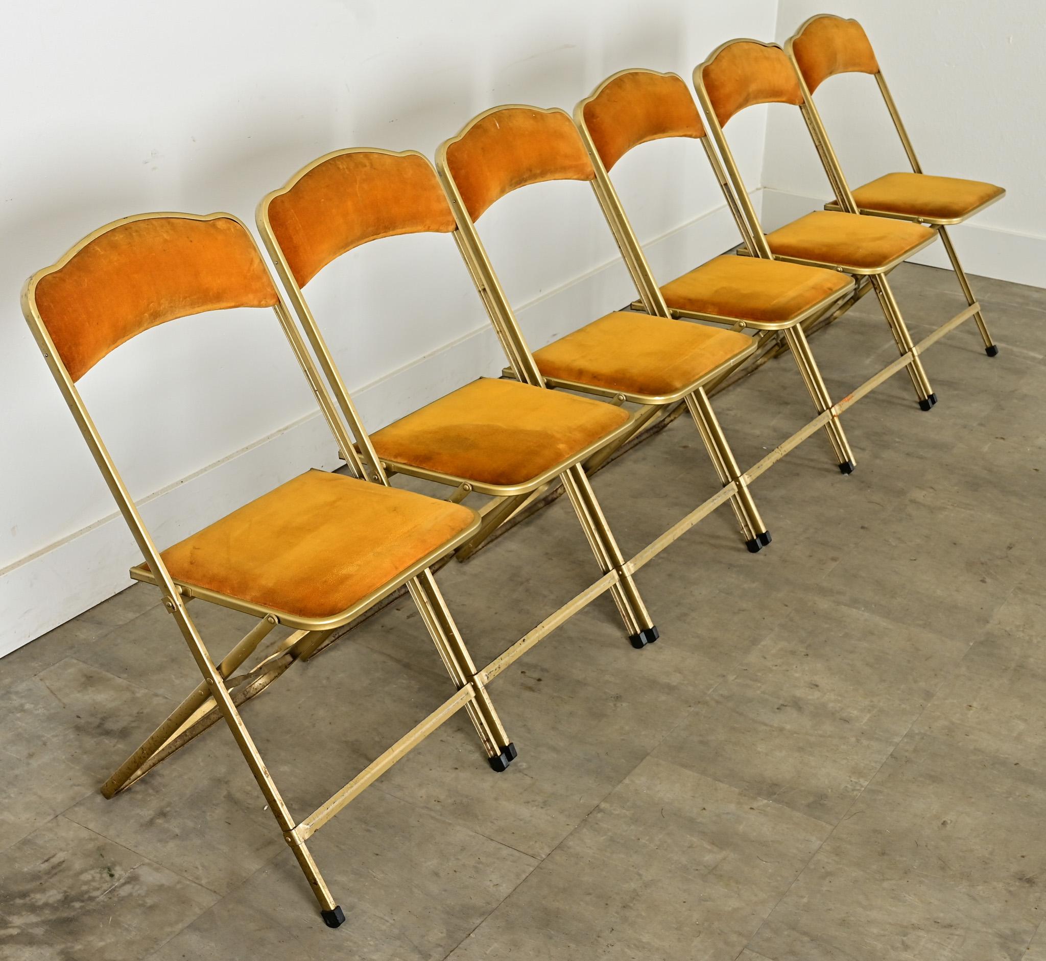 Metal Set of Six Vintage French Folding Chairs For Sale