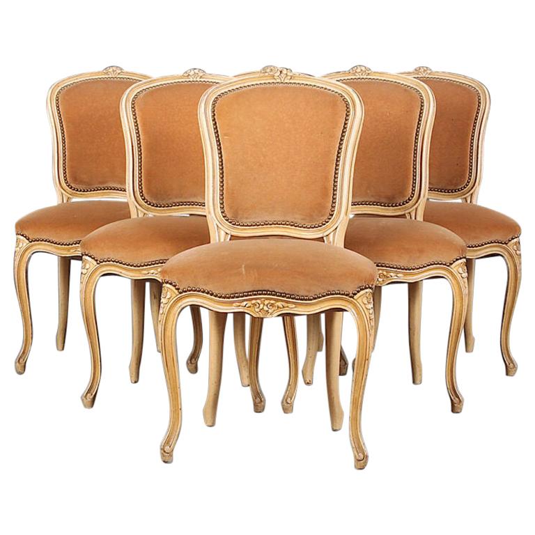 Set of Six Vintage French Louis XV Style Dining Chairs