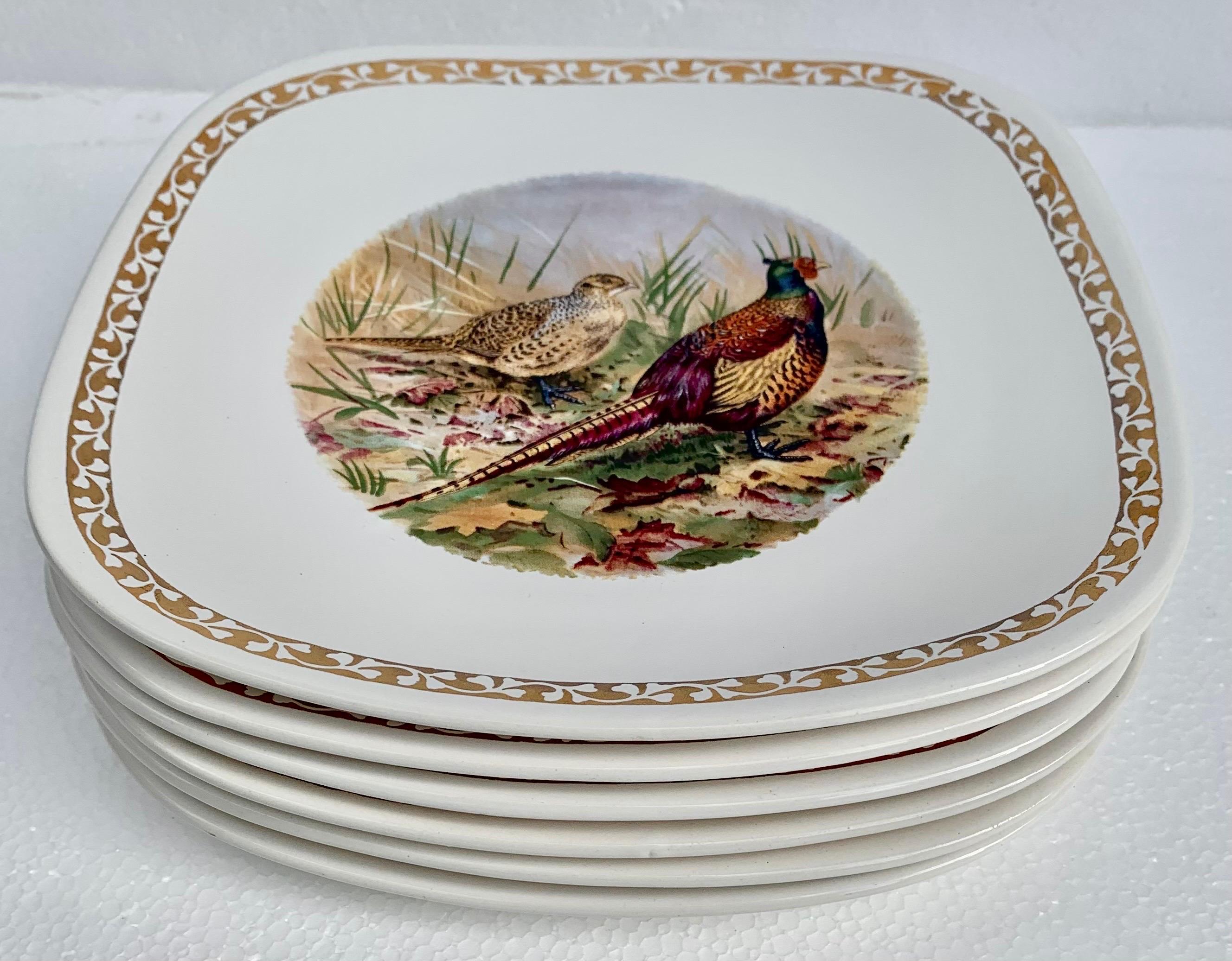Set of Six Vintage French Pheasant Plates, Longchamp Factory, France For Sale 3