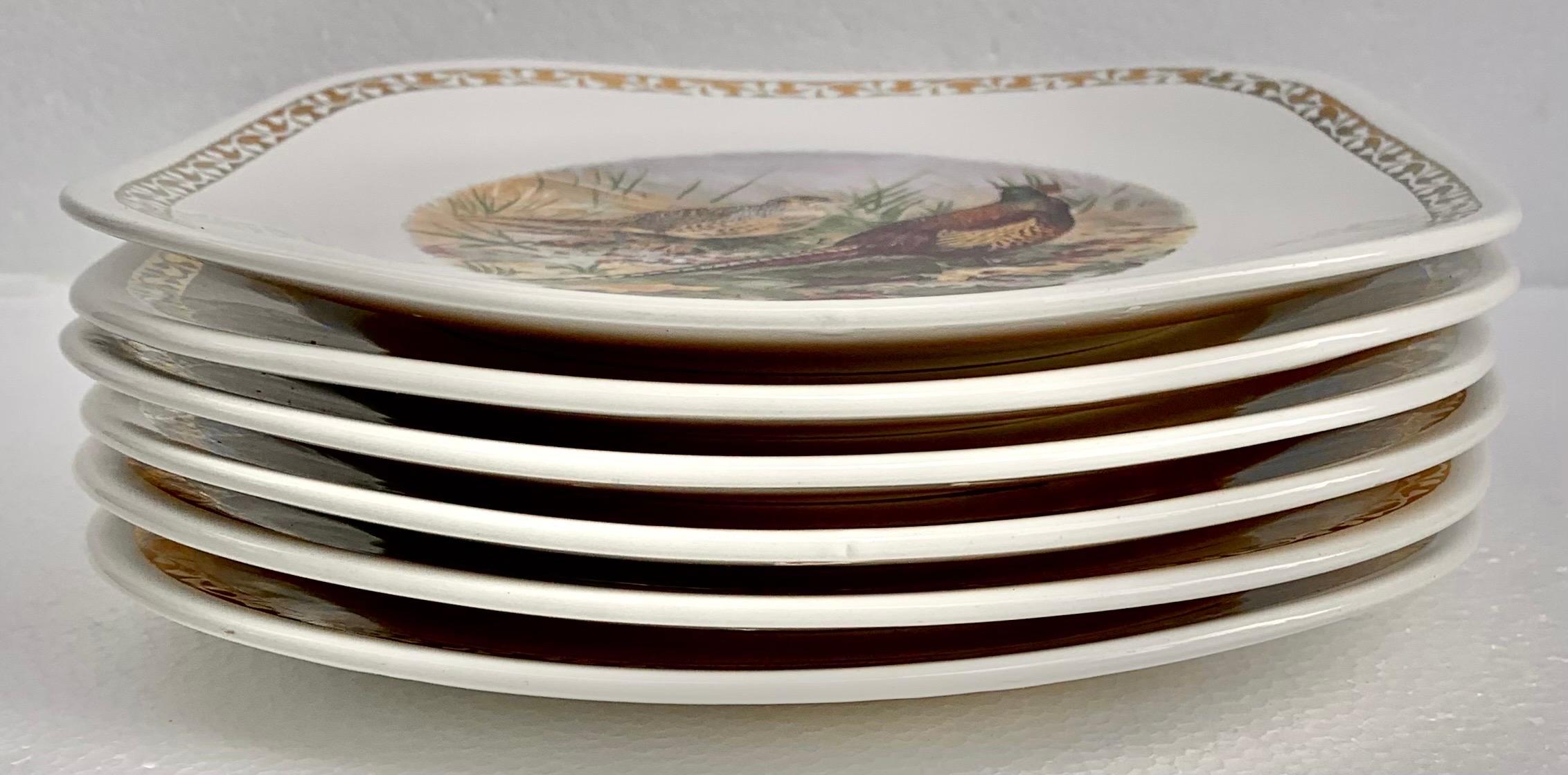 Set of Six Vintage French Pheasant Plates, Longchamp Factory, France For Sale 4