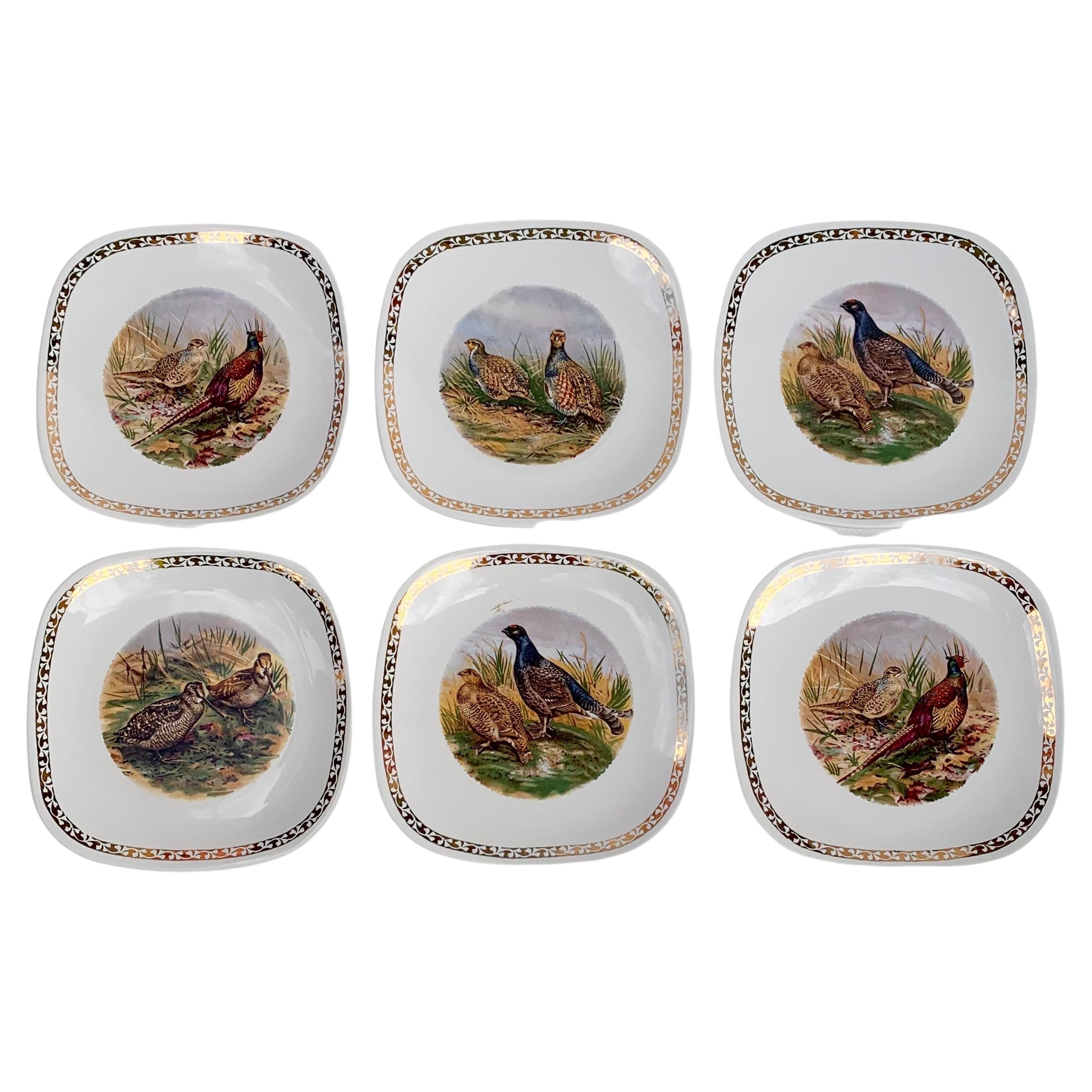 Set of Six Vintage French Pheasant Plates, Longchamp Factory, France For Sale