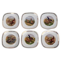 Juego de seis platos franceses vintage con faisán, Fábrica de Longchamp, Francia