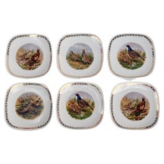 Set of Six Vintage French Pheasant Plates, Longchamp Factory, France