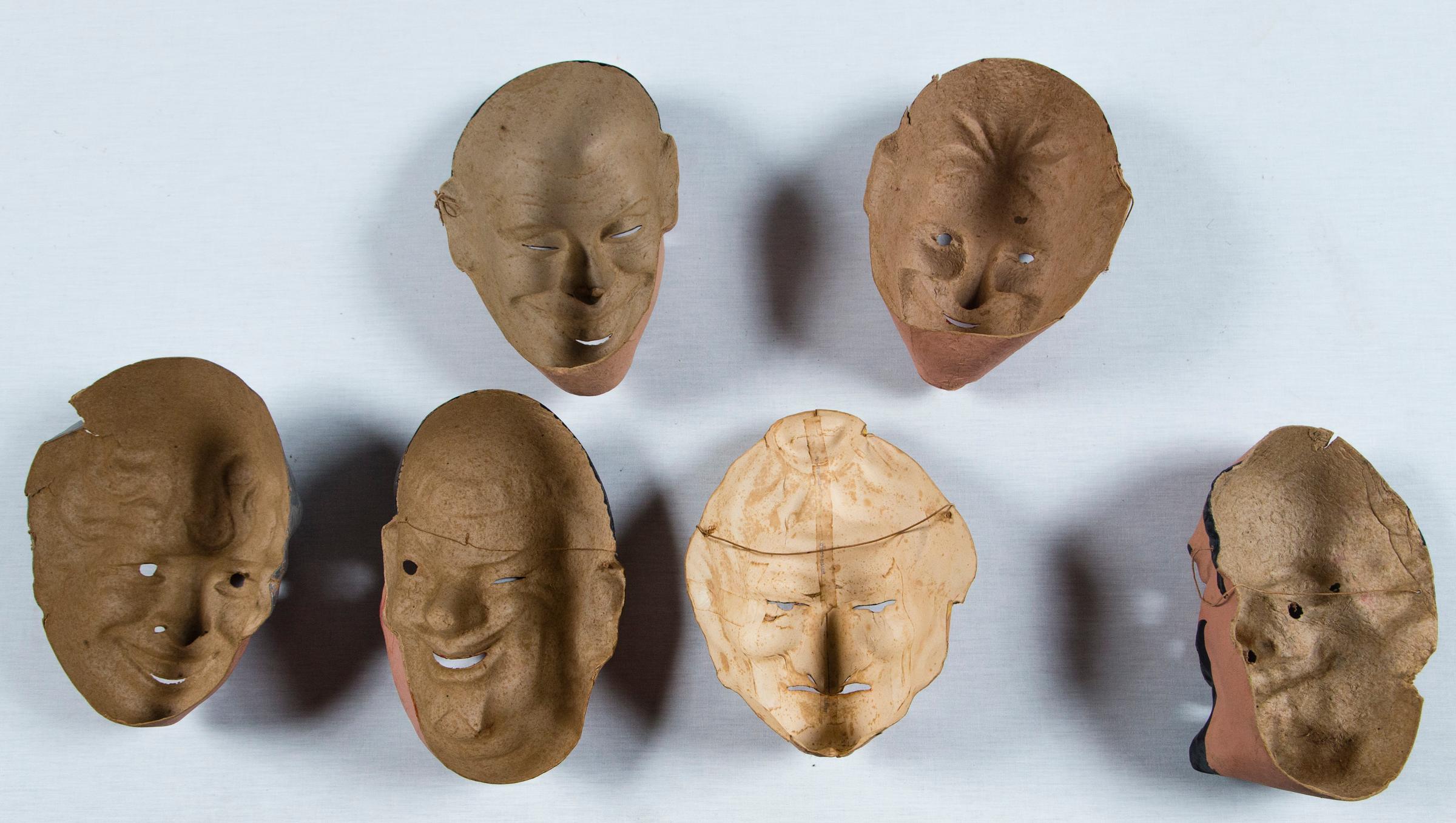Set of Six Vintage French Three Dimensional Masks For Sale 1