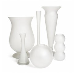 Set of Six Vintage Frosted Glass Vases, Sculptural Forms, circa 1980s