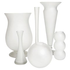 Set of Six Vintage Frosted Glass Vases, Sculptural Forms, circa 1980s