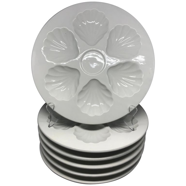 Set of Six Vintage Gien White Oyster Plates at 1stDibs