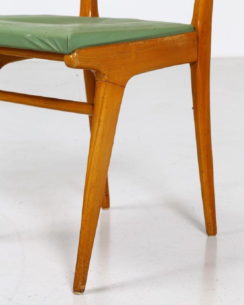 Mid-20th Century Set of Six Vintage Green Chairs, Italy, 1950s