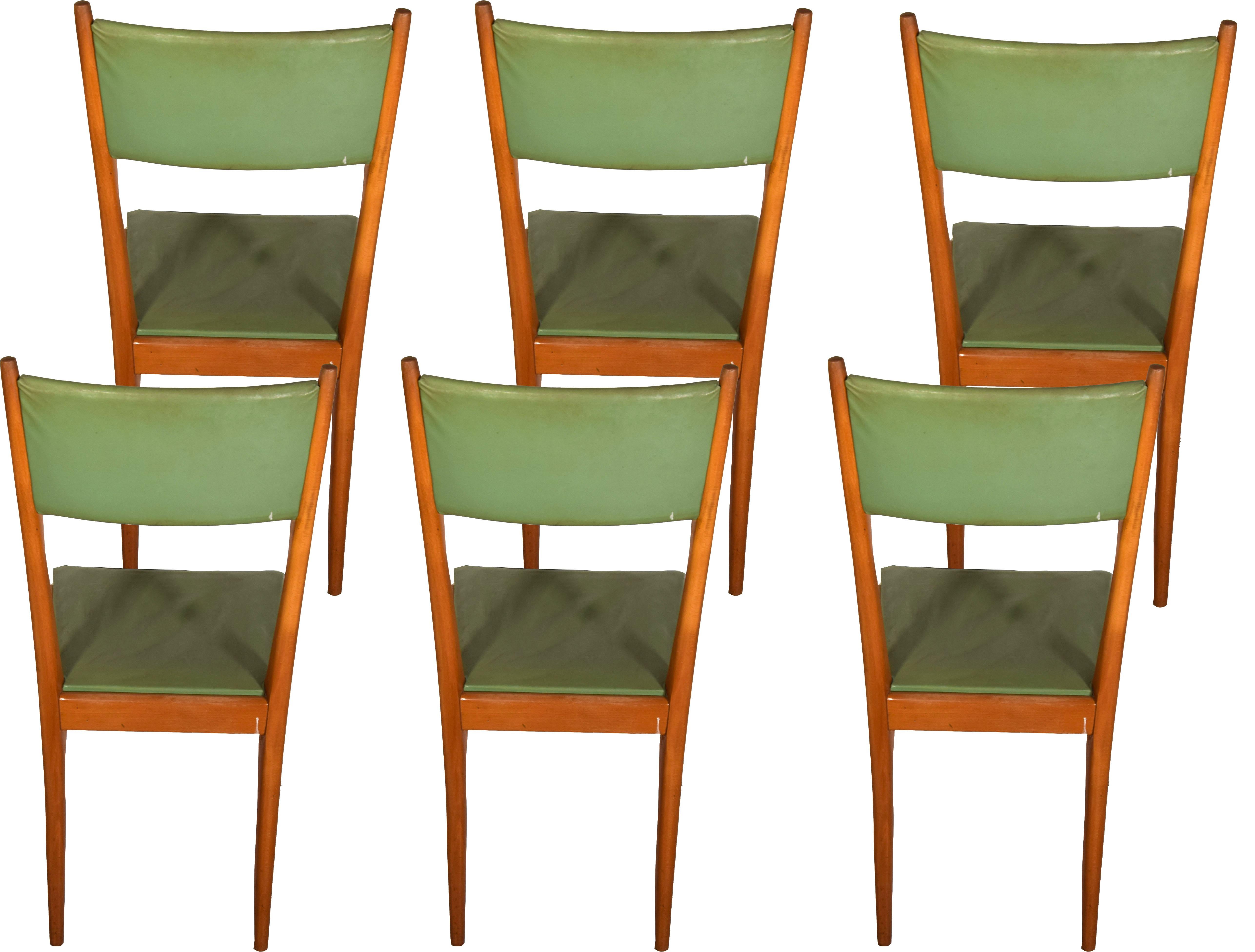 Italian Set of Six Vintage Green Chairs, Italy, 1950s