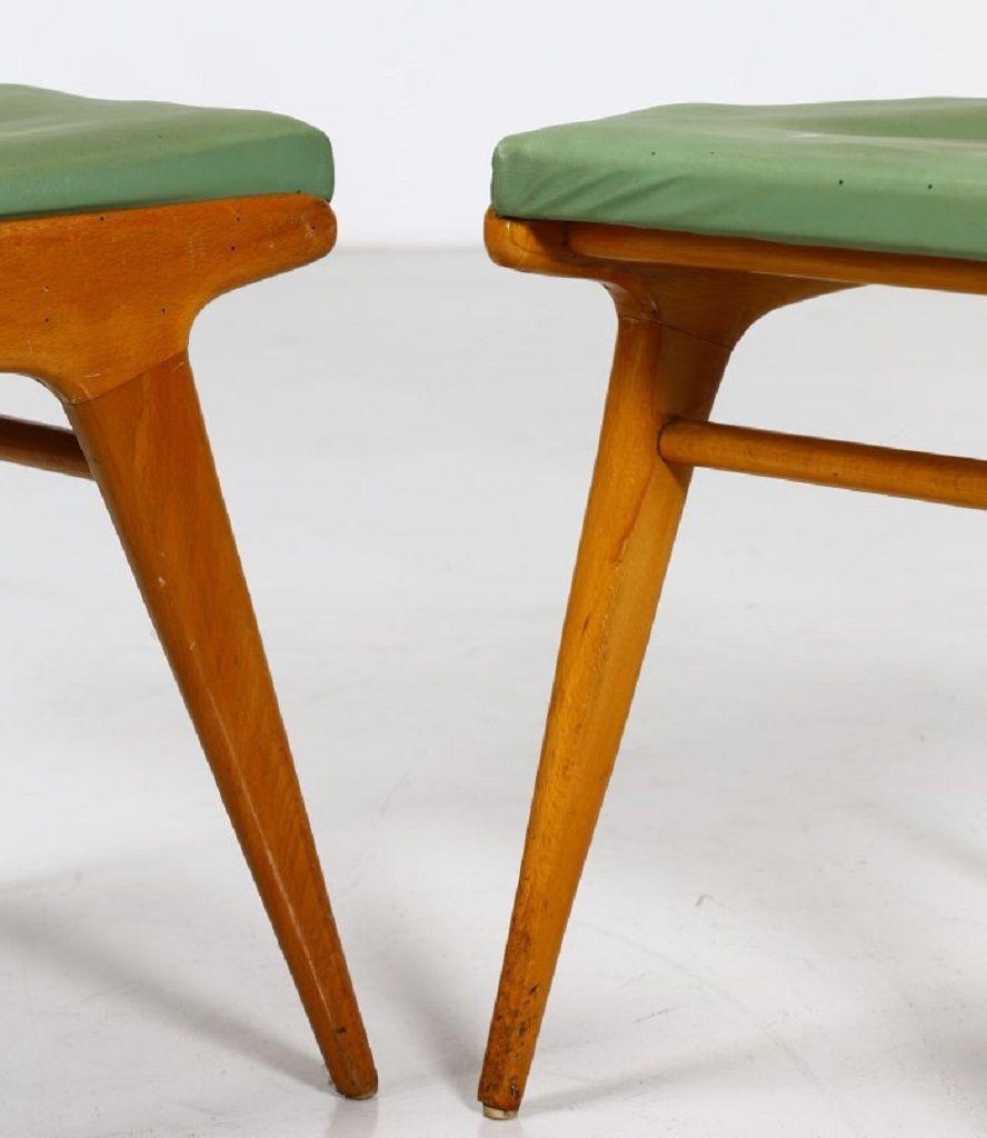 Upholstery Set of Six Vintage Green Chairs, Italy, 1950s