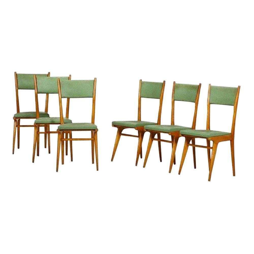 Set of Six Vintage Green Chairs, Italy, 1950s