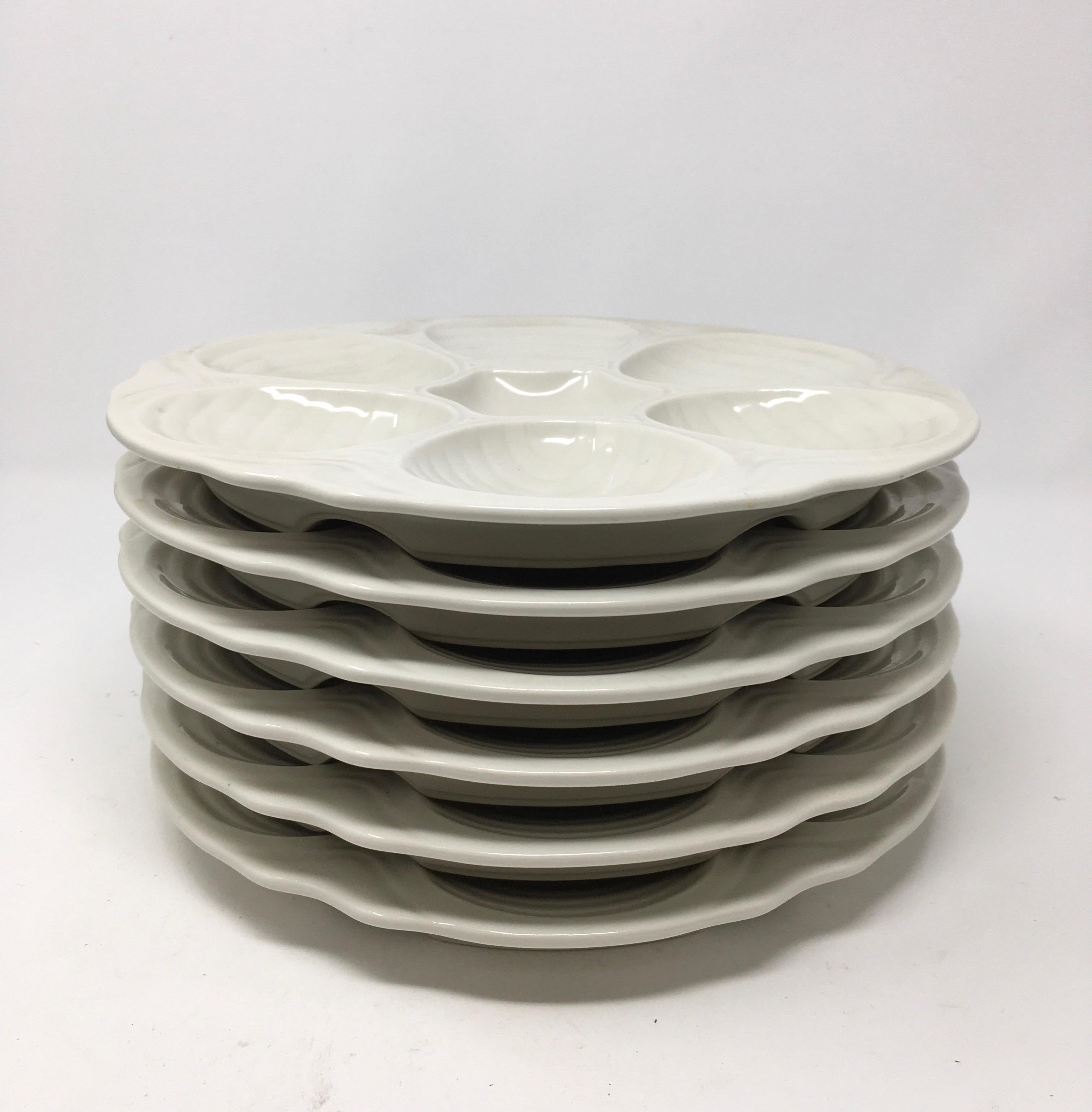 Set of Six Vintage Hall Ironstone Oyster Plates 3