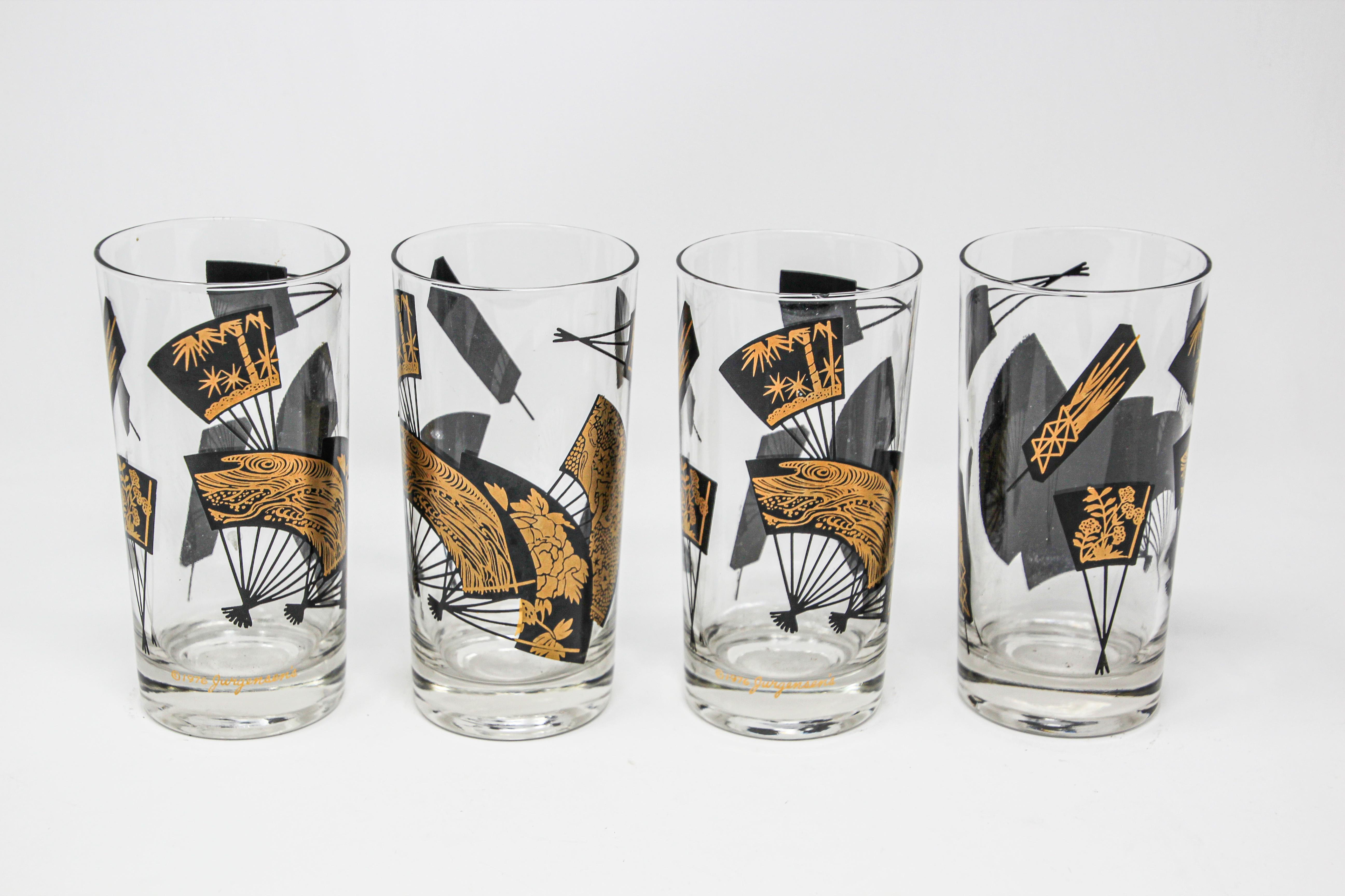 1976 Collectible Highball Glasses Black and Gold by Gurgensen's Set of 6 For Sale 5
