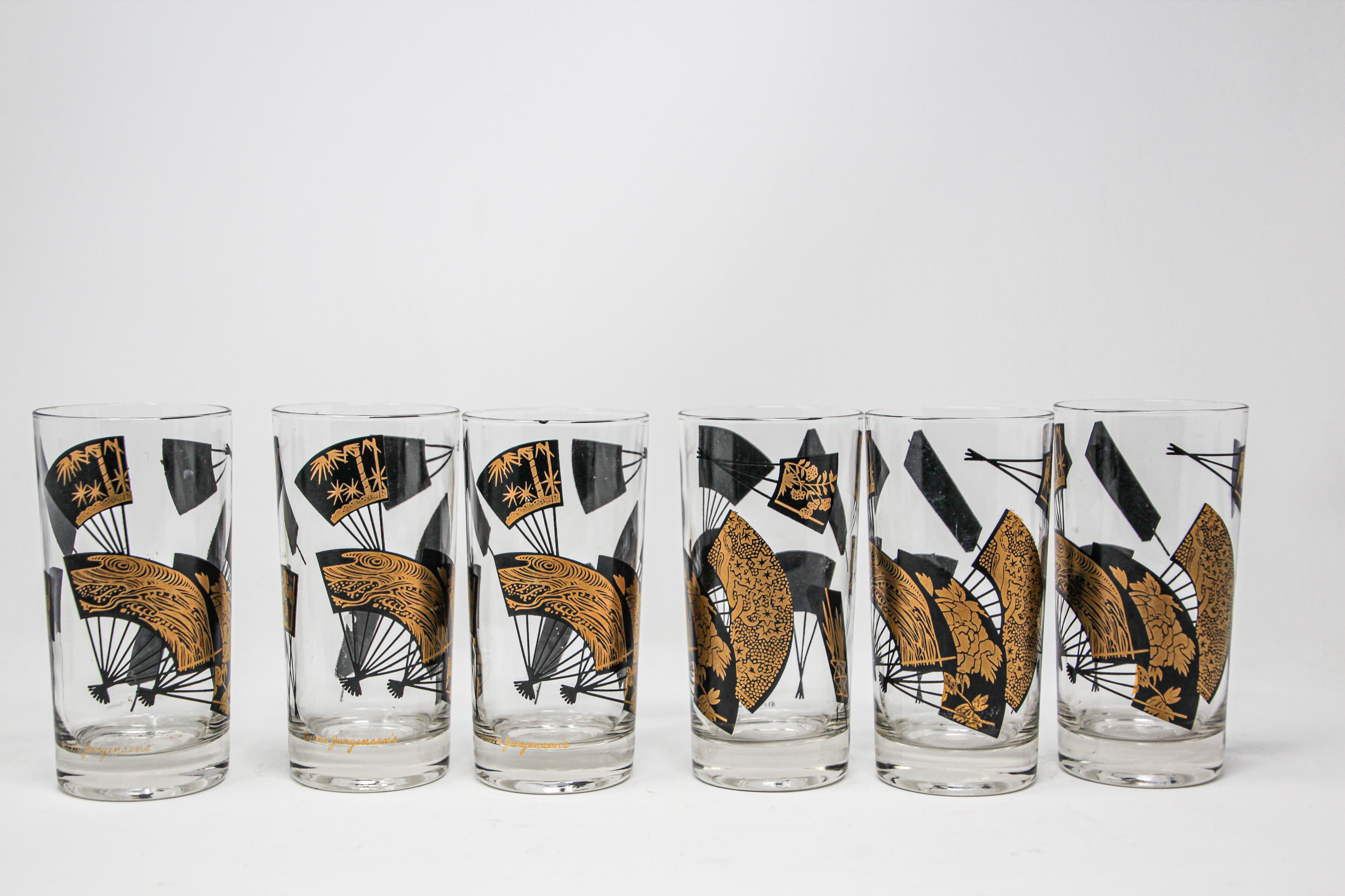 1976 Collectible Highball Gläser Schwarz und Gold von Gurgensen's 6er Set im Zustand „Gut“ im Angebot in North Hollywood, CA