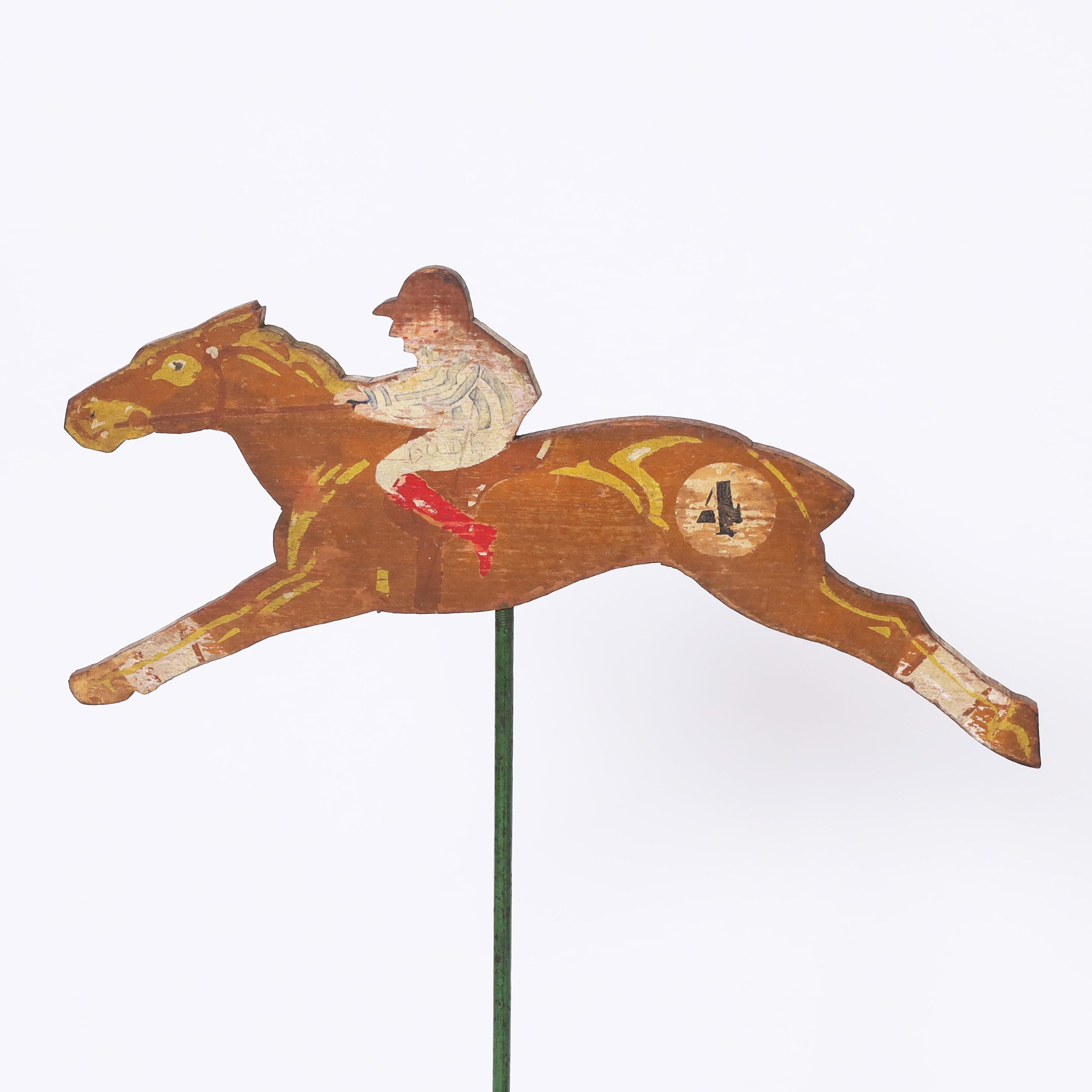 Hand-Painted Set of Six Vintage Horse and Jockey Carnival Game Pieces