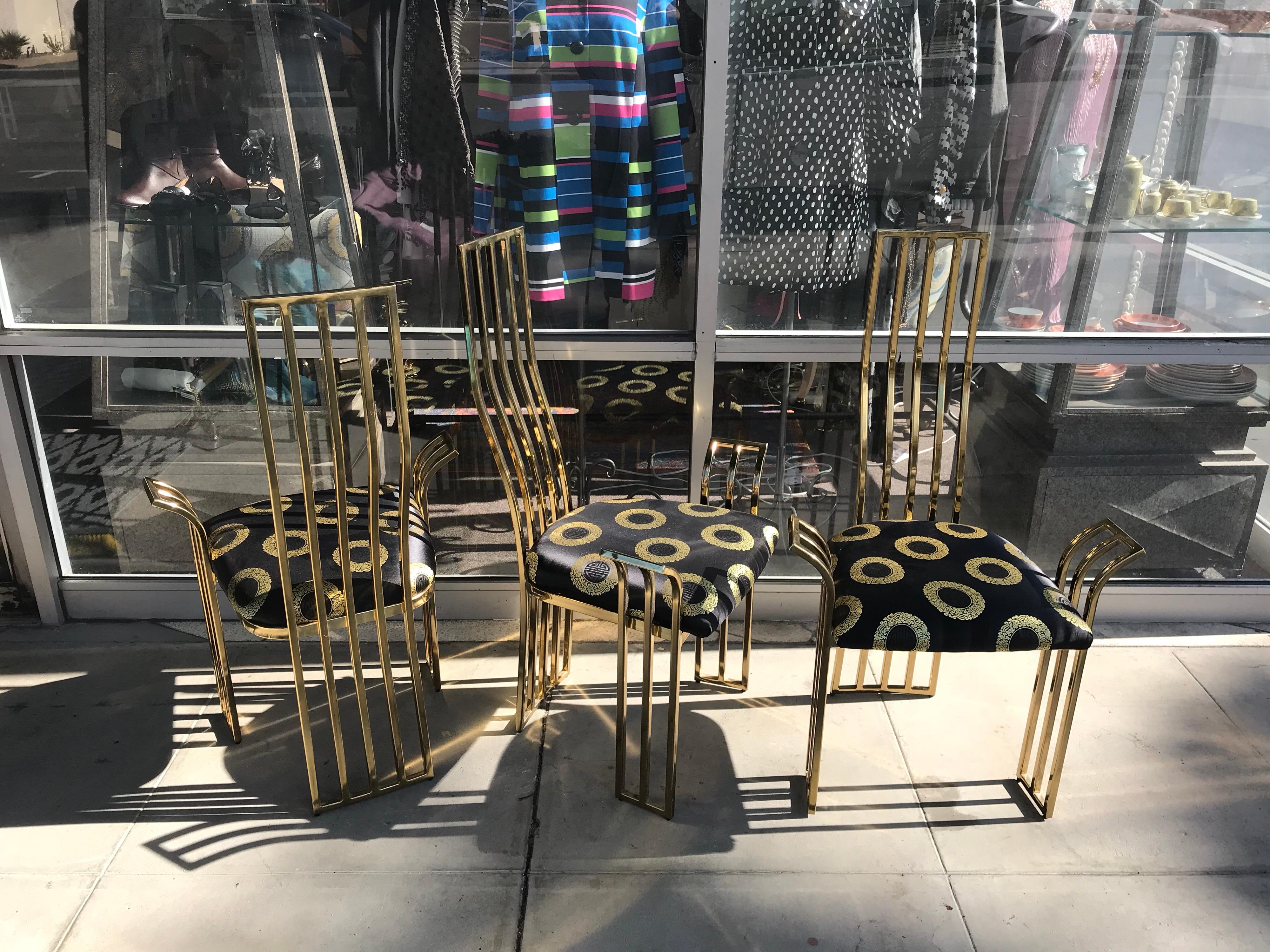 Set of Six Vintage Italian Brass Dining Chairs in the Style of Pierre Cardin 1