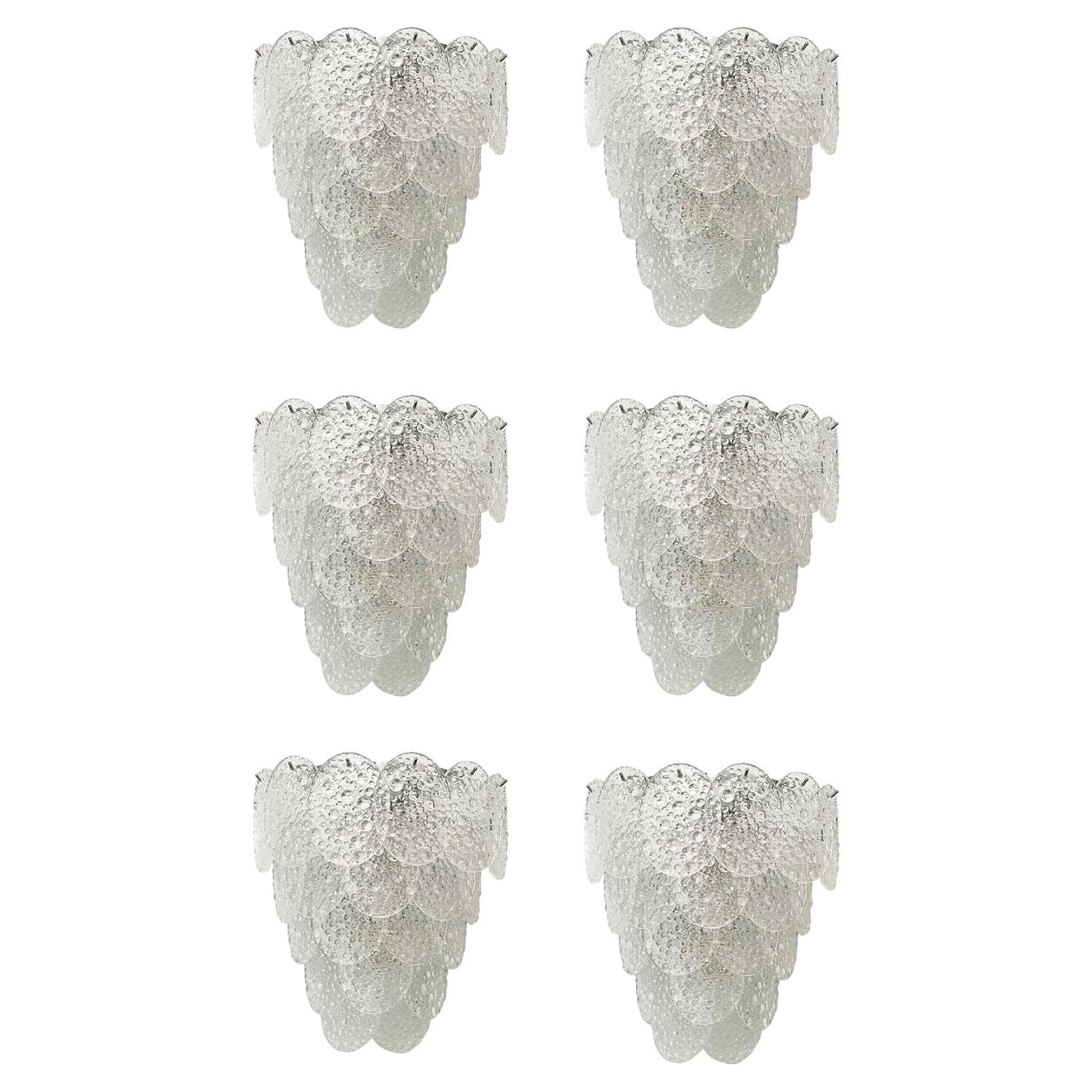 Set of Six Vintage Italian Hand-blown Murano Glass Sconces by Mazzega, c. 1960's For Sale
