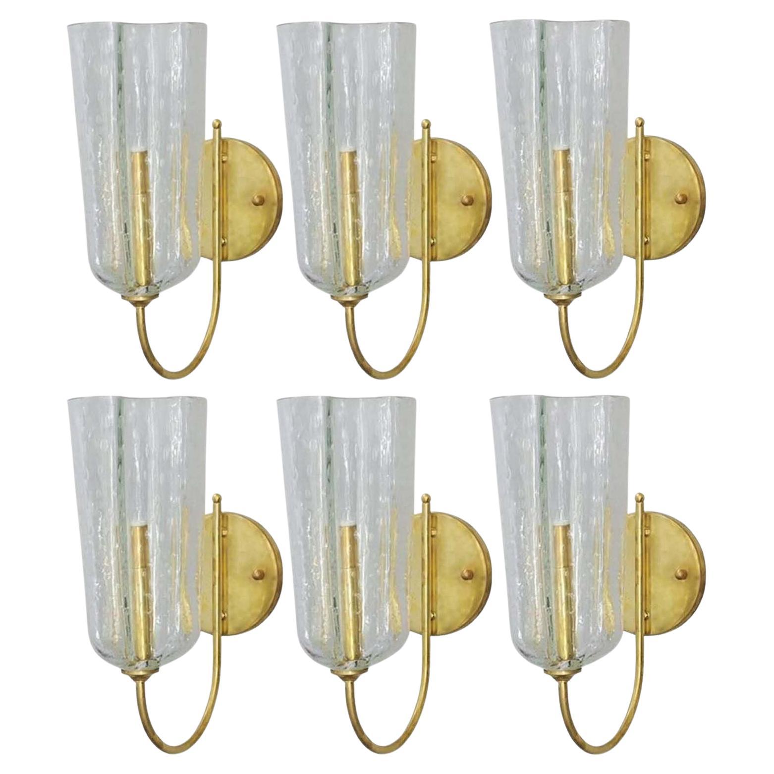 Set of Six Vintage Italian Hand Blown Murano Sconces For Sale