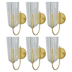 Set of Six Vintage Italian Hand Blown Murano Sconces