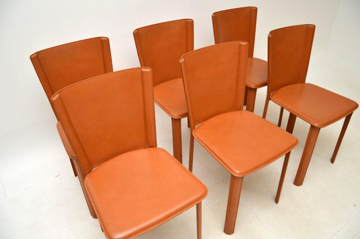 Mid-Century Modern Set of Six Vintage Italian Leather Dining Chairs by Frag