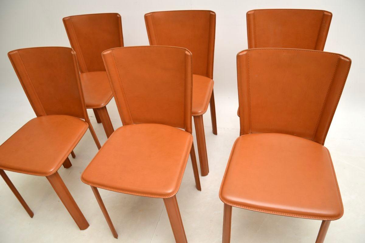 Set of Six Vintage Italian Leather Dining Chairs by Frag In Good Condition In London, GB