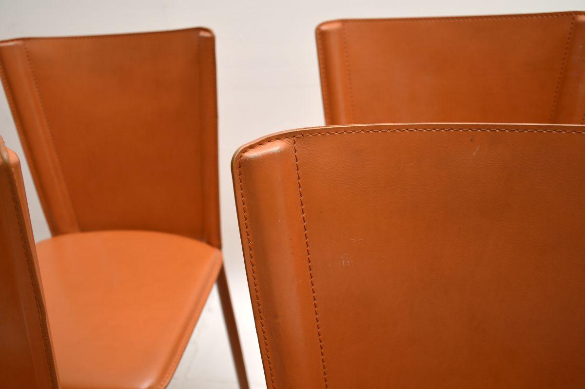 Set of Six Vintage Italian Leather Dining Chairs by Frag 1