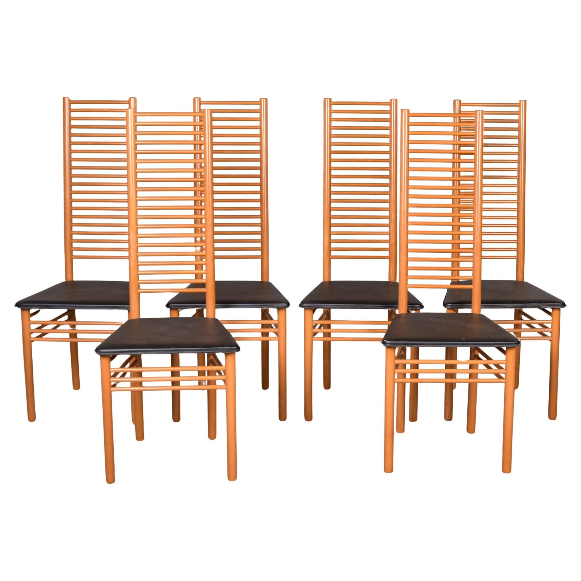Set of Six Vintage Italian Tall Ladder Back Chairs