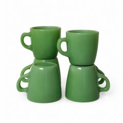 Set of Six Vintage Jadeite Glass Restaurant Mugs, American Tableware
