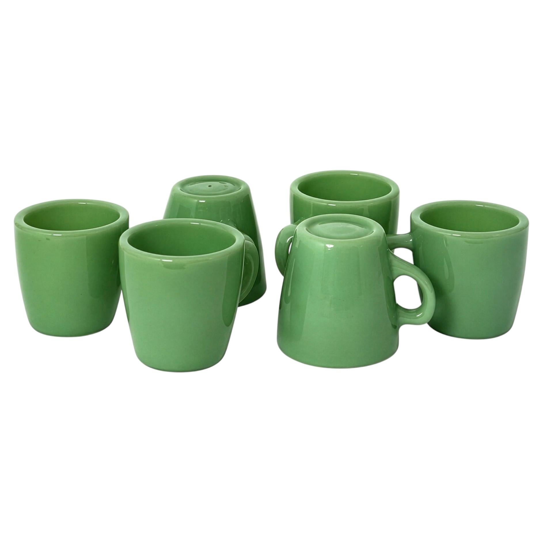 Set of Six Vintage Jadeite Glass Restaurant Mugs, American Tableware