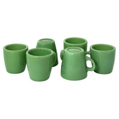 Set of Six Vintage Jadeite Glass Restaurant Mugs, American Tableware