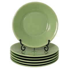 Set of Six Vintage Jadeite Glass Salad Plates, American Tableware