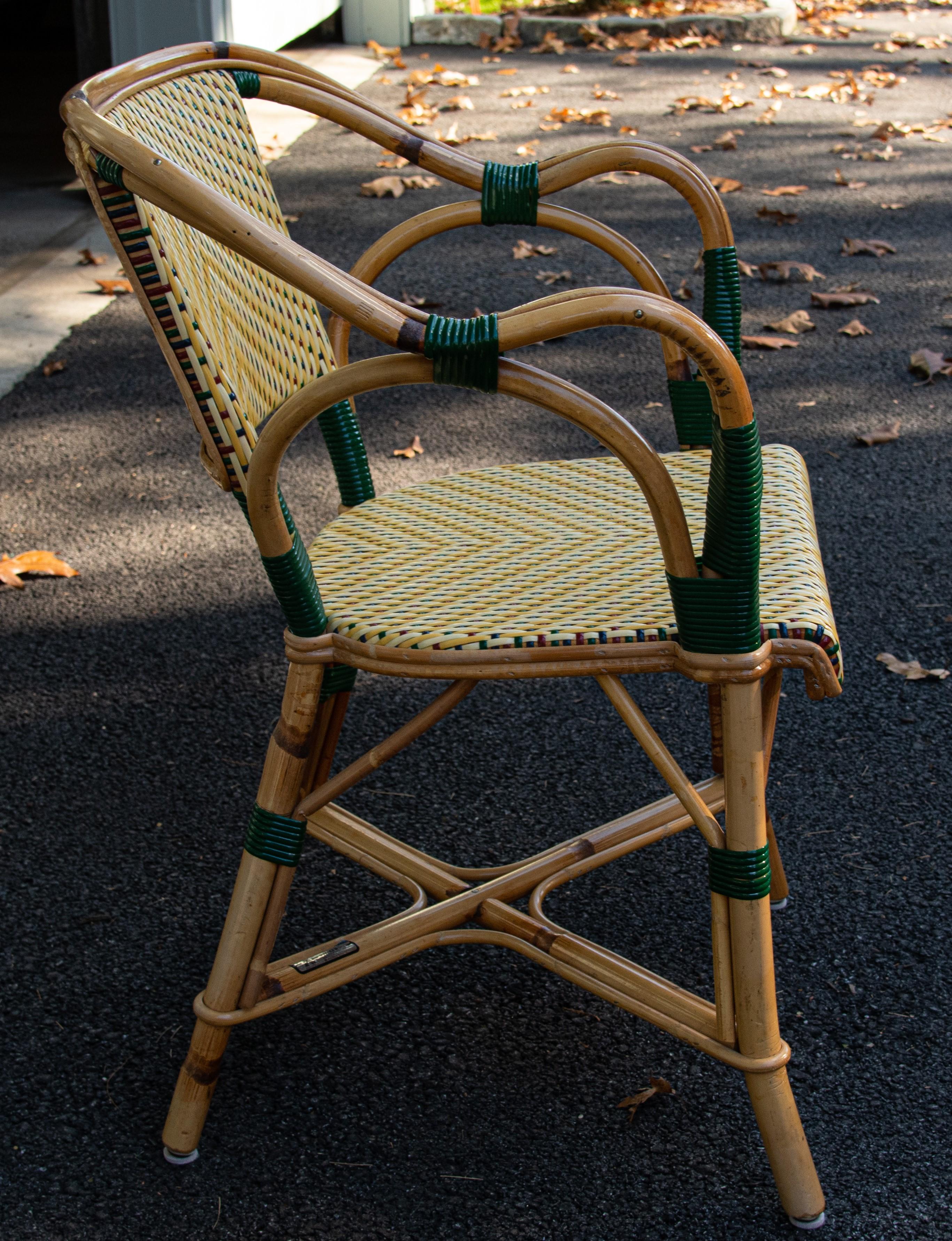 Rattan Set of Six Vintage L. Drucker Bistro Armchairs