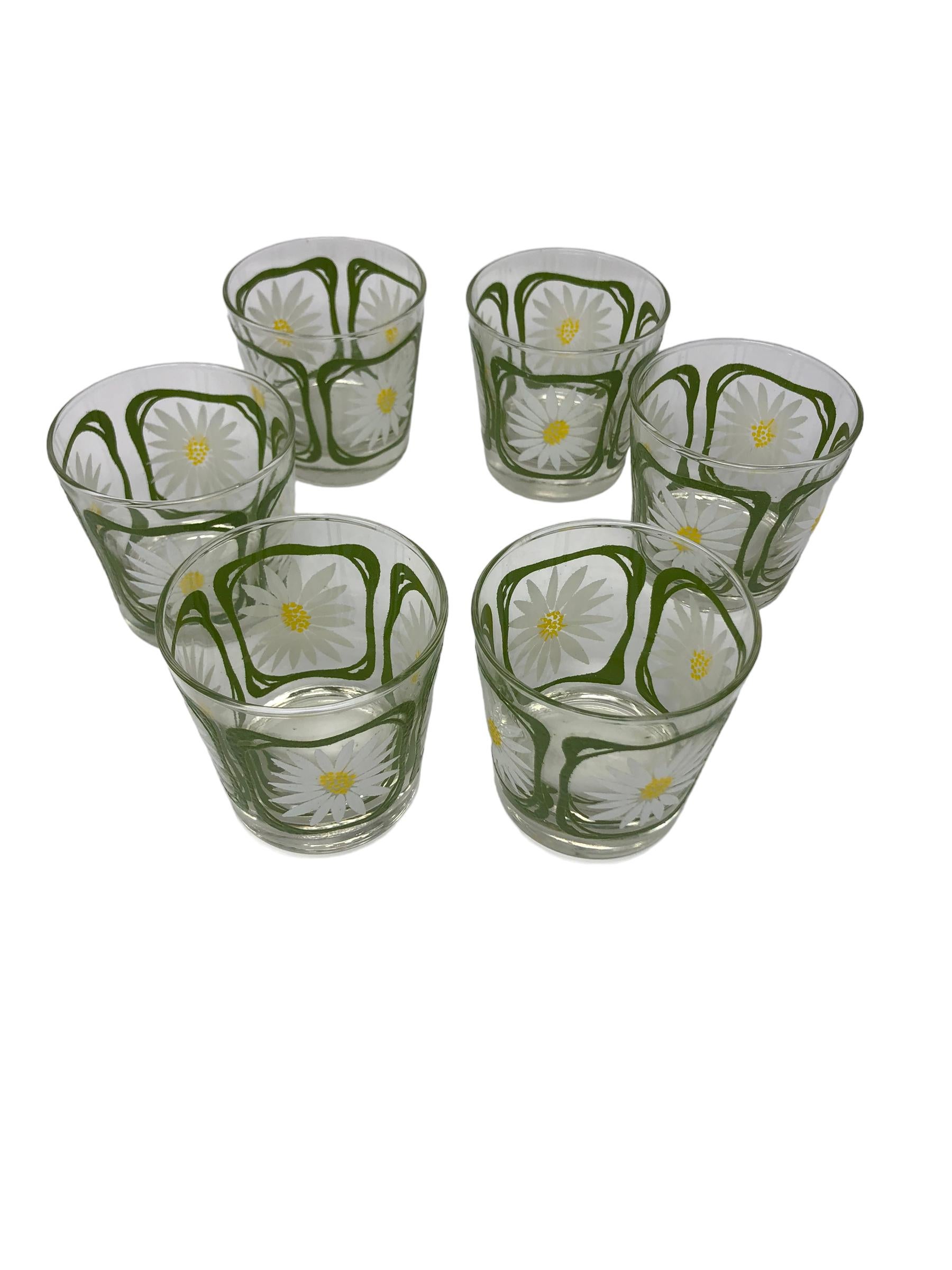 Set von sechs Libbey Gläsern mit Gänseblümchenmuster  (Moderne der Mitte des Jahrhunderts) im Angebot