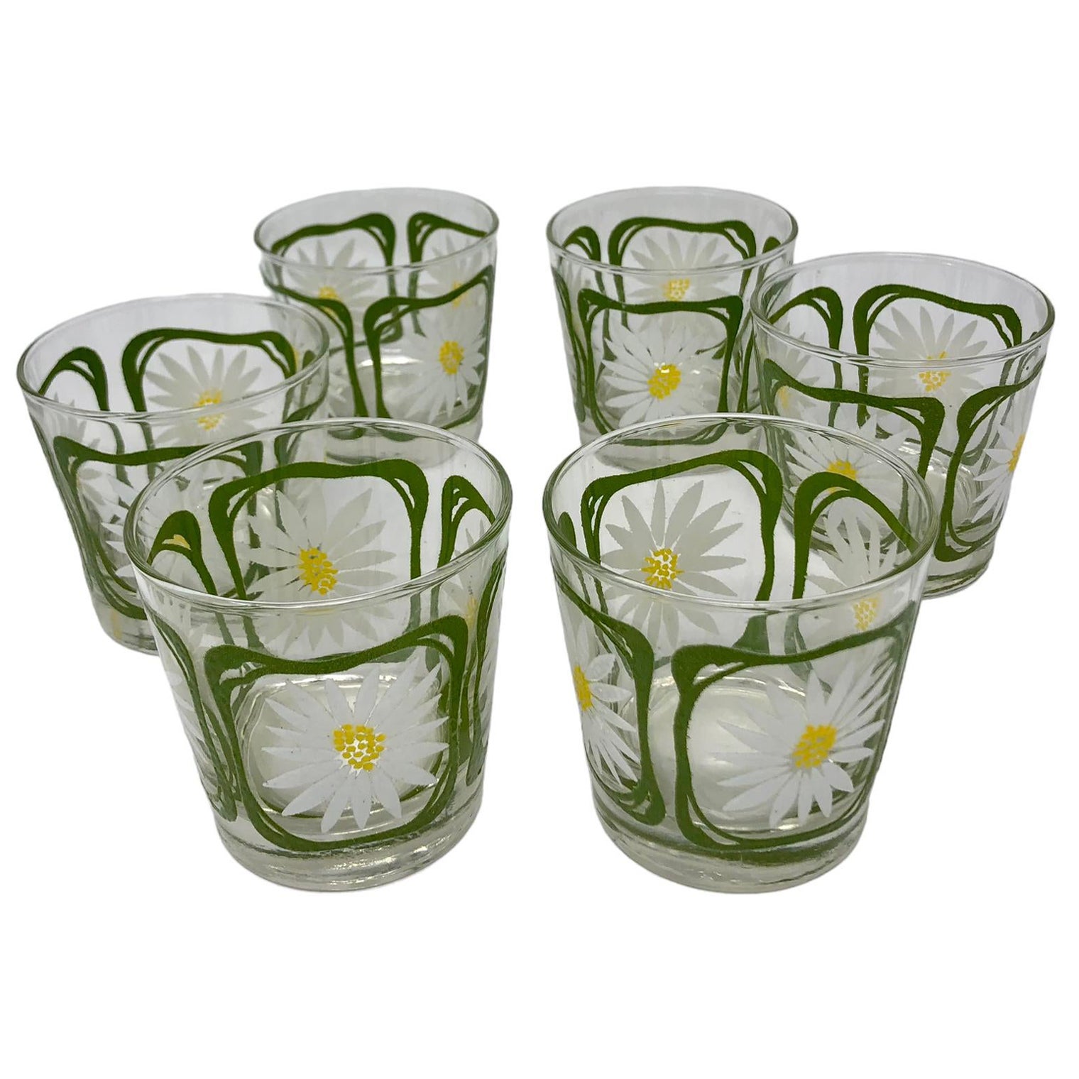 Set von sechs Libbey Gläsern mit Gänseblümchenmuster im Angebot