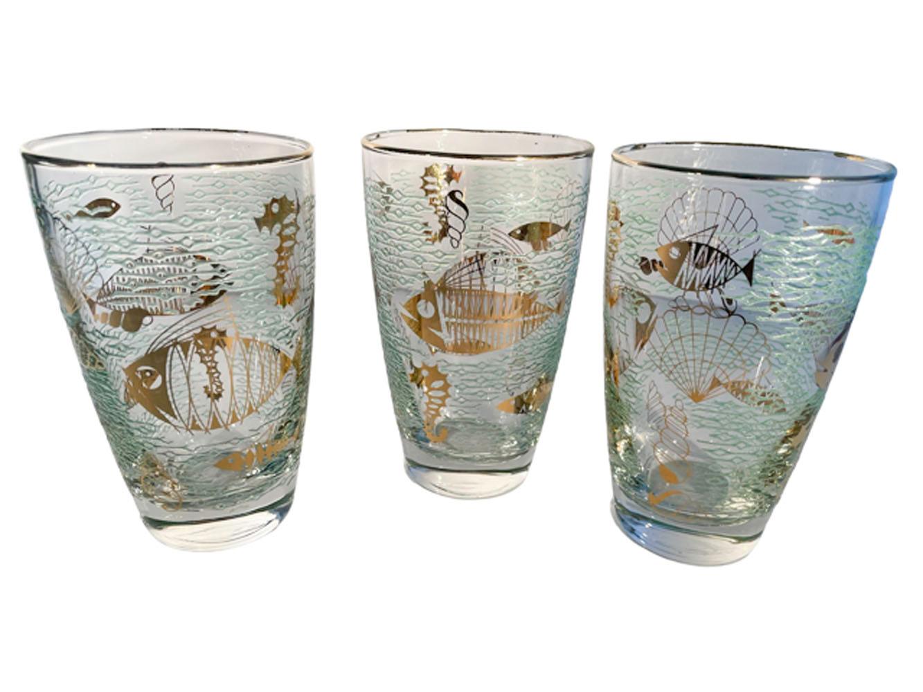 Mid-Century Modern Set of Six Vintage Libbey Glass 'Marine Life' Tumblers / Highball Glasses For Sale