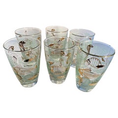 Set of Six Retro Libbey Glass 'Marine Life' Tumblers / Highball Glasses