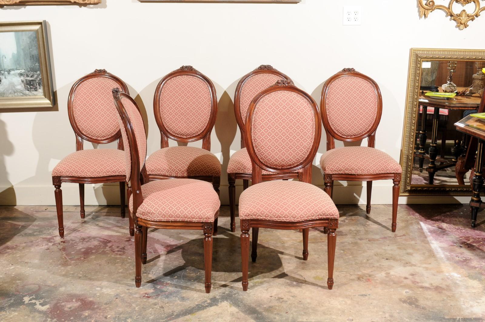 Carved Set of Six Vintage Louis XVI Dining Chairs